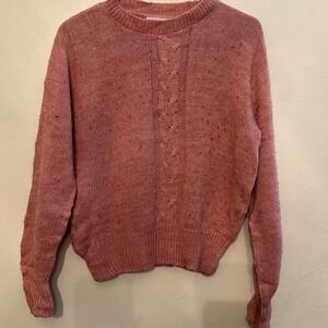 Cheryl Tiegs Women Vintage Knit Sweater Medium Salmon Pink Cable Knit Crew Neck
